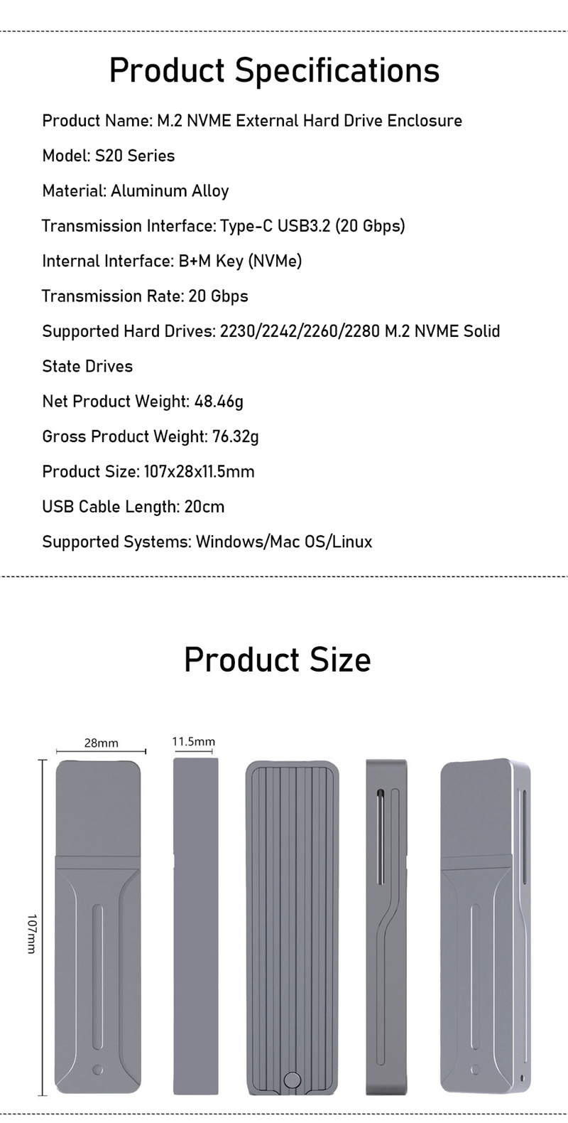 Gehaumluse-SATA-32-20Gbps-M2-NVME-SSD-Bakeey-Type-C-USB32-S20-S21-S22-fuumlr-externe-Festplattengeha-2006042-8